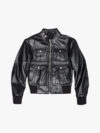 Emma Black Leather Bomber Jacket