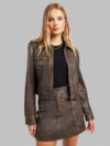 Ena Pelly Lennie Leather Biker Jacket Brown