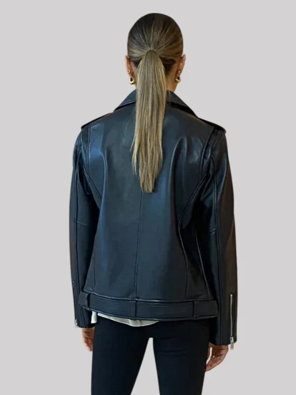 Ena Pelly Oversized New Yorker Black Leather Biker Jacket