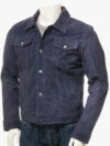 FOGGIA Men's Blue Suede Trucker Jacket