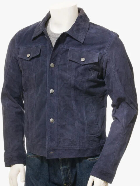 FOGGIA Men's Blue Suede Trucker Jacket