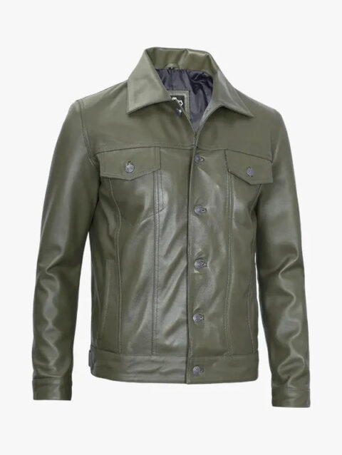 Fernando Mens Olive Green Real Trucker Leather Jacket