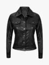 Fernando Women Black Leather Trucker Jacket