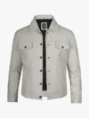 Four Pocket Men’s Off White Trucker Leather Jacket