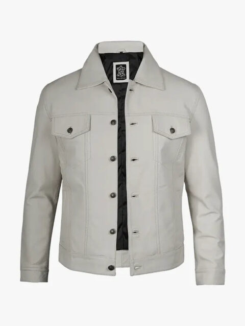 Four Pocket Men’s Off White Trucker Leather Jacket