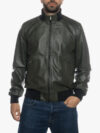 Genuine Leather Olive Bomber Jacket For Men