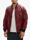 Genuine Leather Bomber Jacket Burgundy