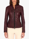 Giulia Bordeaux Vegetable Leather Biker Jacket