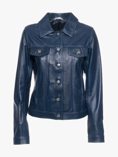 Giusy Ladies Blue Biker Style Leather Jacket