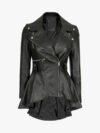 Gonzalez Black Asymmetrical Peplum Leather Jacket