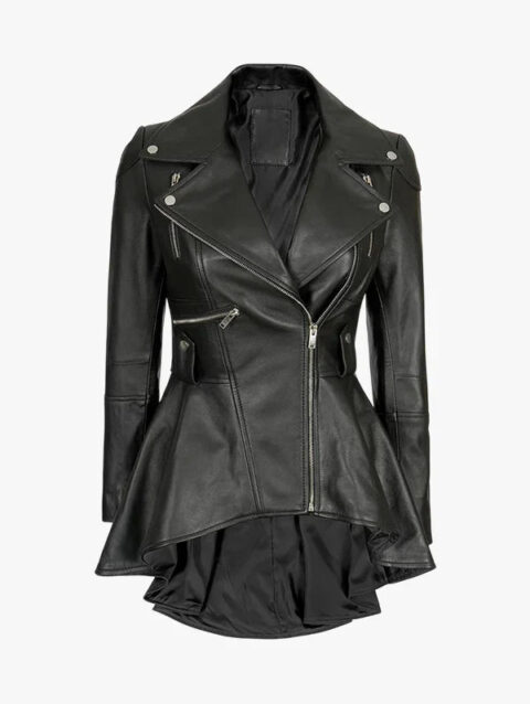 Gonzalez Black Asymmetrical Peplum Leather Jacket