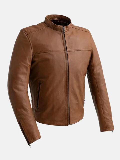 Grayson Mens Leather Brown Jacket Front