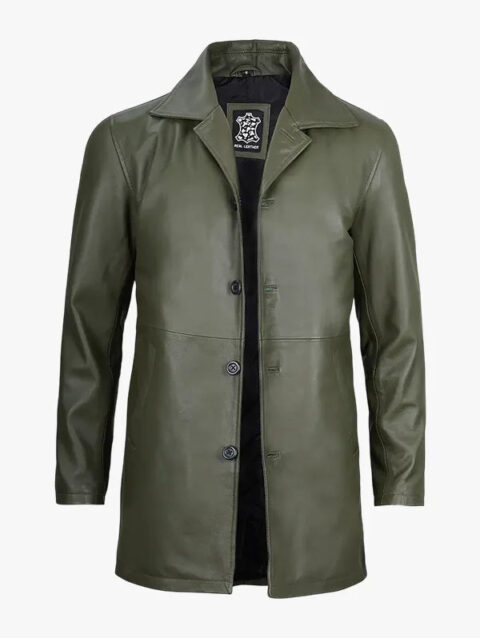Green 34 Length Leather Coat