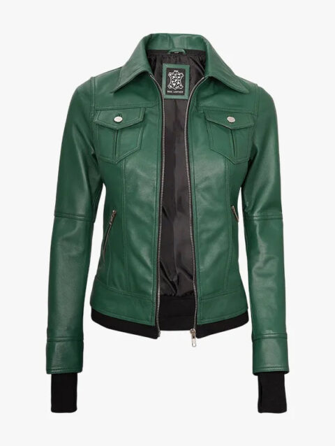 Green Jacket For Women With Removable Hood