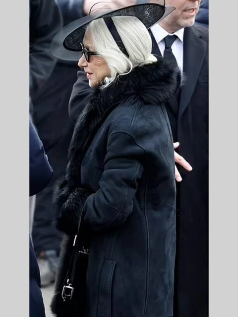 Helen Mirren MobLand Shearling Black Suede Coat