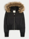 Hollister Faux Fur Trim Puffer Bomber Jacket Black