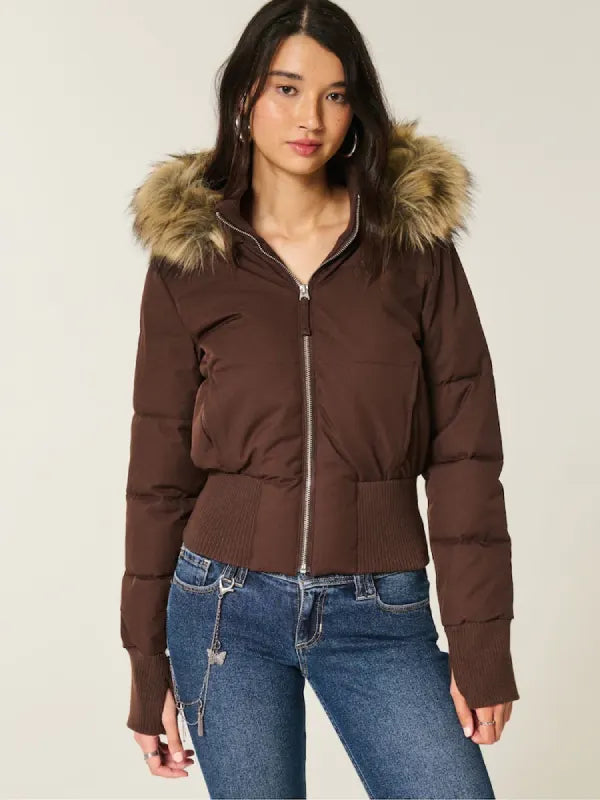 Hollister Fur Jacket Brown