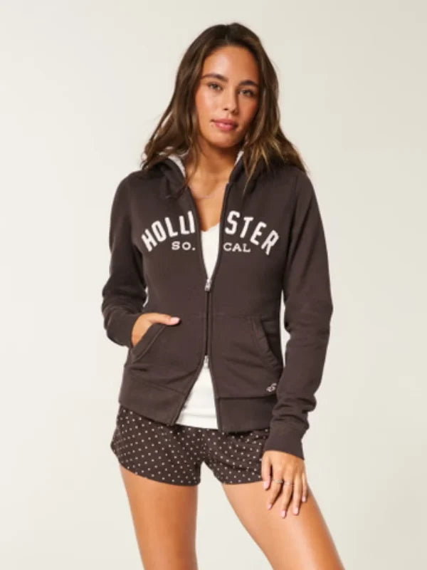 Hollister Vault Sherpa-Lined Zip-Up Hoodie Brown