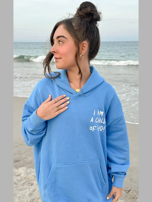 I Am A Child Of God Blue Oversized Hoodie