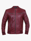 Jade Mens Maroon Bomber Moto Leather Jacket