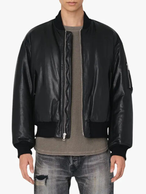 John Elliot Leather Bomber Jacket Black