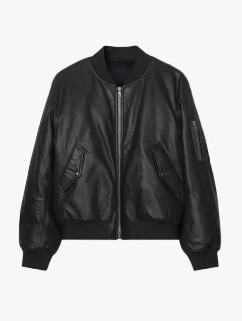 John Elliott Black Leather Andes Bomber Jacket