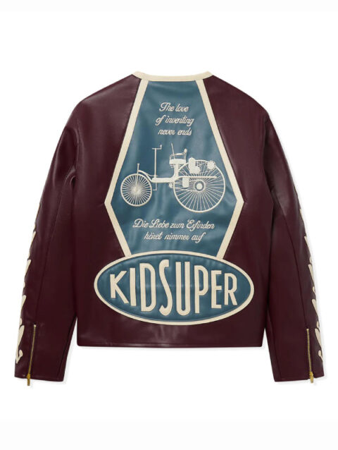 KidSuper X Mercedes Benz Leather Racer Jacket Burgundy