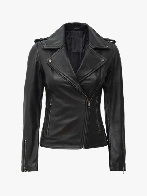 Kirsten Women’s Black Asymmetrical Leather Motorcycle Jacket