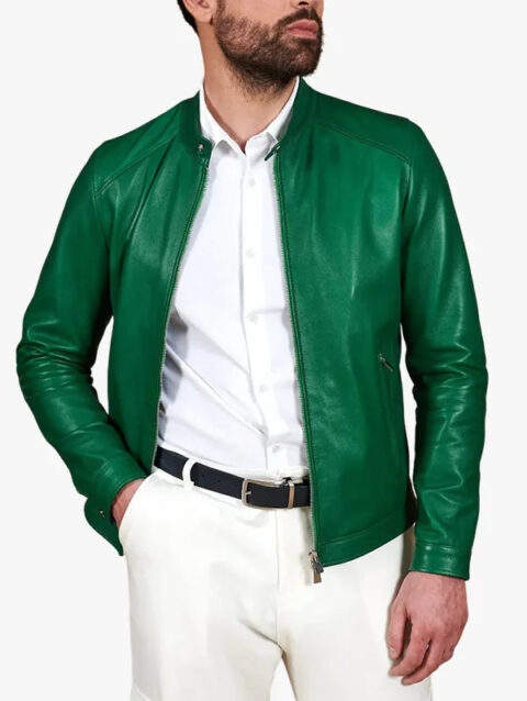 Leather Biker Green Jacket