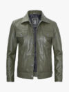 Leather Jacket Mens Dark Green Trucker