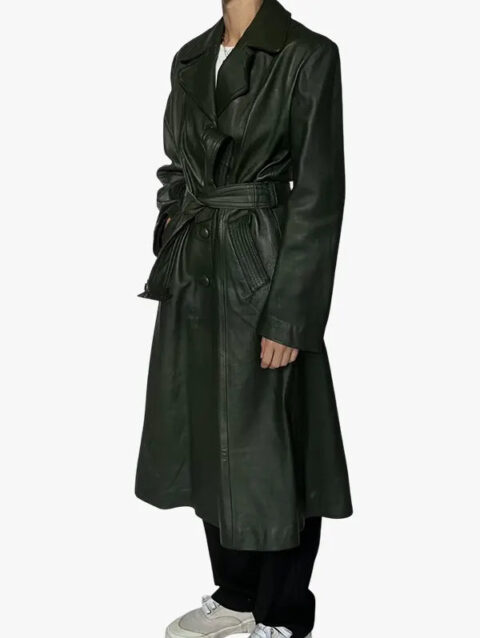 Leather 70s Dark Green Trench Coat