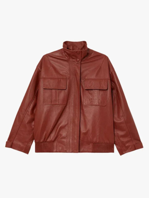 Leather Cargo Pocket Bomber Jacket