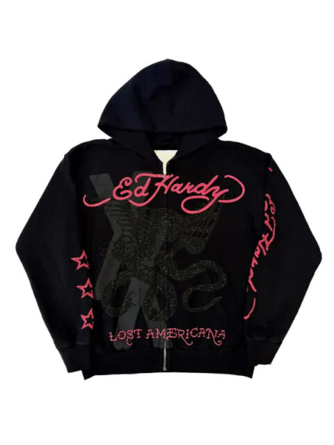 MGK x Ed Hardy Flames Rhinestone Hoodie Black