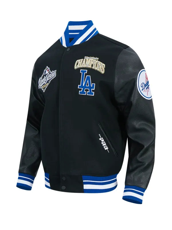 MLB Dodgers 2025 World Series Championship Commemorative RIB Varsity Jacket Black
