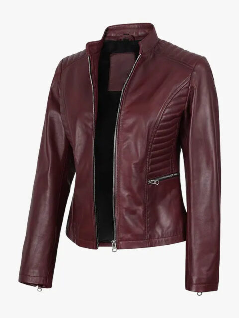 Maroon Slim Fit Leather Jacket