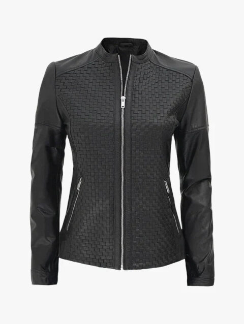 Maude Women’s Black Textured Cafe Racer Leather Jacket