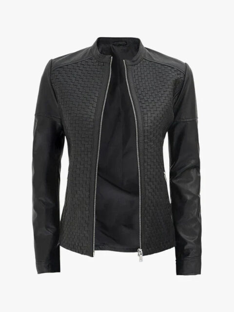Maude Women’s Textured Cafe Racer Leather Jacket