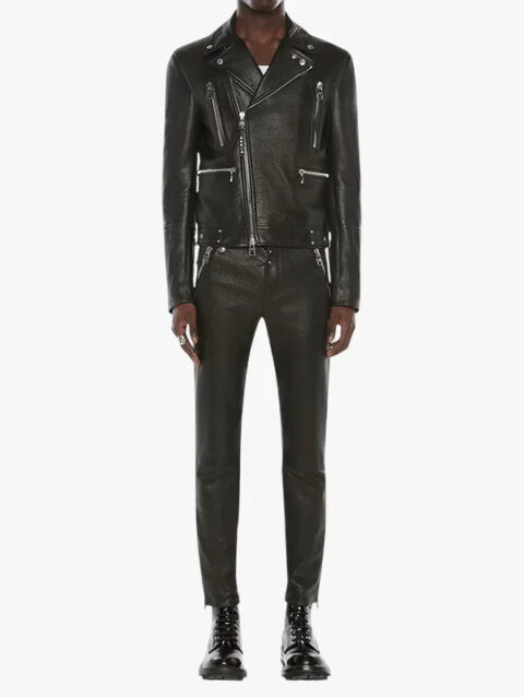 McQueen Black Biker Leather Jacket