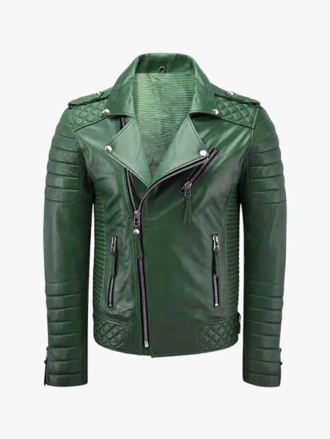 Men Biker Jacket Green
