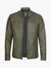 Men Dodge Green Cafe Racer Leather Jacket