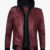 Men Burgundy Leather Jacket with Removable Hood