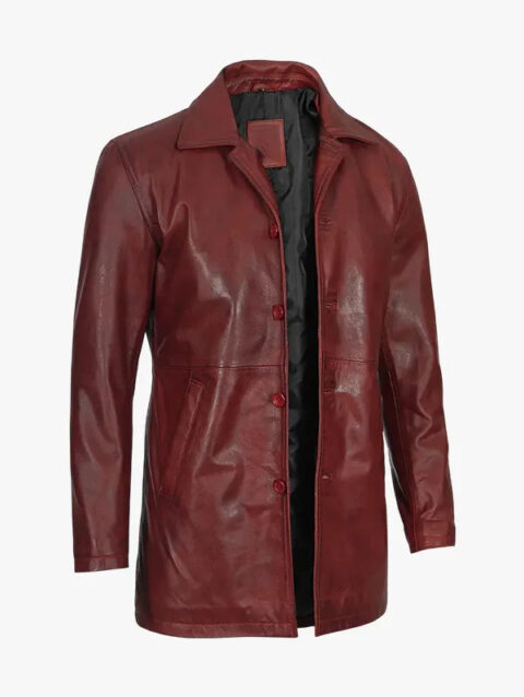 Men Burgundy Real Lambskin Leather Car Coat