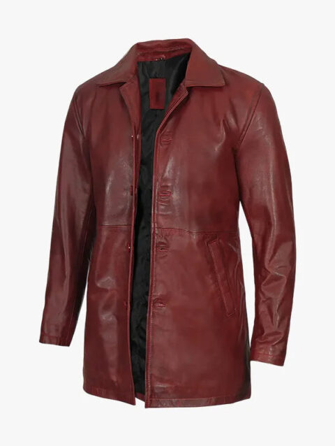 Men's Burgundy Real Lambskin Leather Car Coat