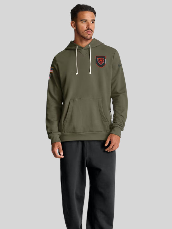 Men's Chicago Bears Nike Olive 2025 Salute to Service Sideline Standard Issue Dri FIT Hoodie