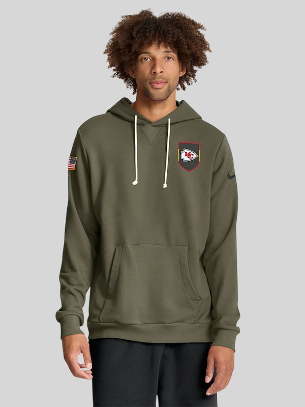 Men's Kansas City Chiefs Nike Olive 2025 Salute to Service Sideline Standard Issue Dri FIT Hoodie