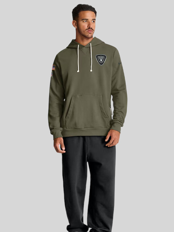 Men's Las Vegas Raiders Nike Olive 2025 Salute to Service Sideline Standard Issue Dri FIT Hoodie