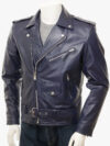 Men's Navy Leather Biker Jacket