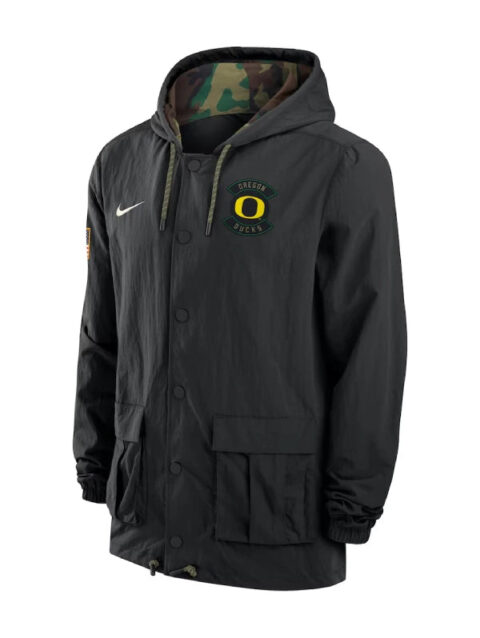 Men_s Nike Black Oregon Ducks 2025 NCAA Military Appreciation Full-Snap Jacket