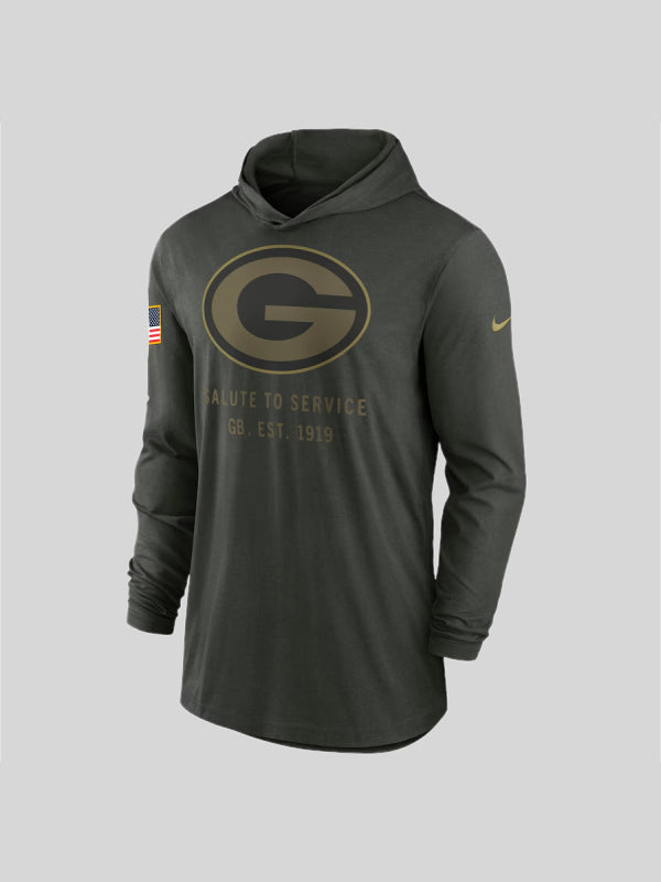 Men's Nike Forest Green Green Bay Packers 2025 Salute to Service Sideline Dri-FIT Lightweight Hooded Pullover