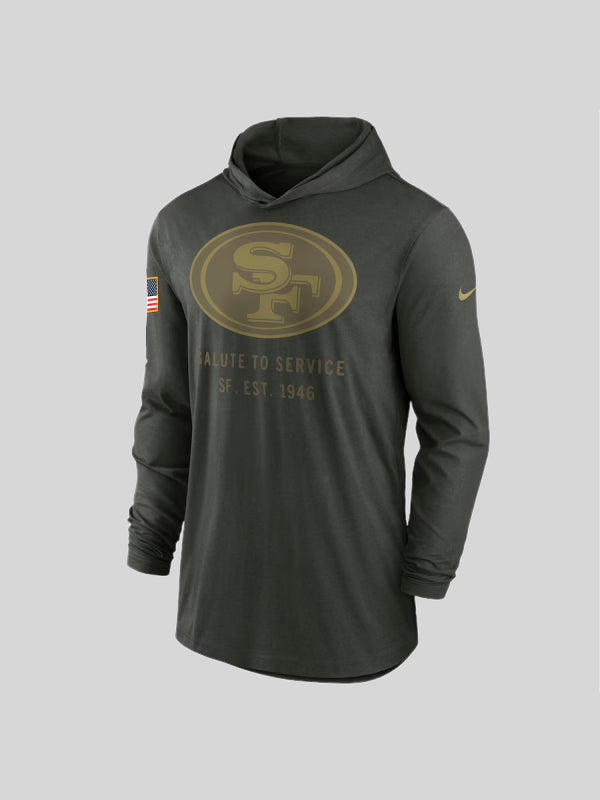 Men_s Nike Forest Green San Fransisco 49ers 2025 Salute to Service Sideline Dri-FIT Light weight Hooded Pullover